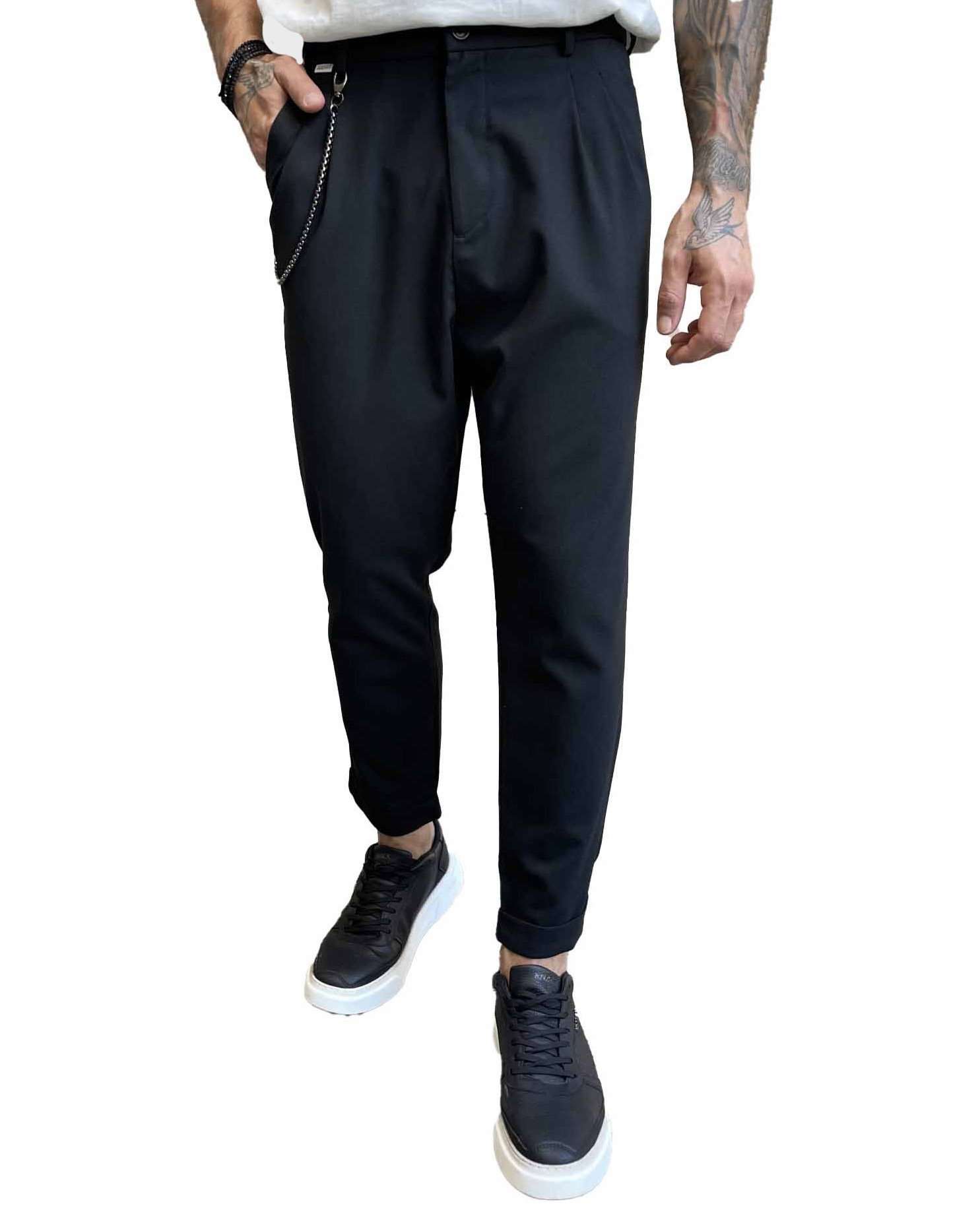 Joggermen ανδρικό μαύρο υφασμάτινο παντελόνι με πιέτες και λάστιχο στην μέση 2003 φωτογραφία